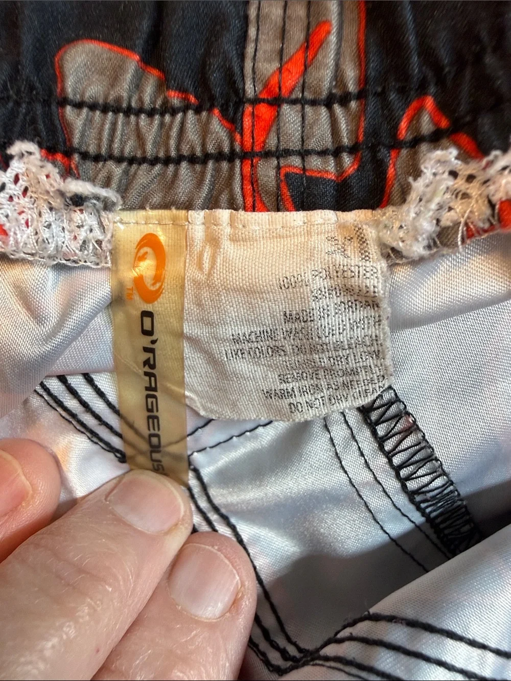 O'Rageous Floral Swim Trunks with Red & White Hibiscus Print Size XL